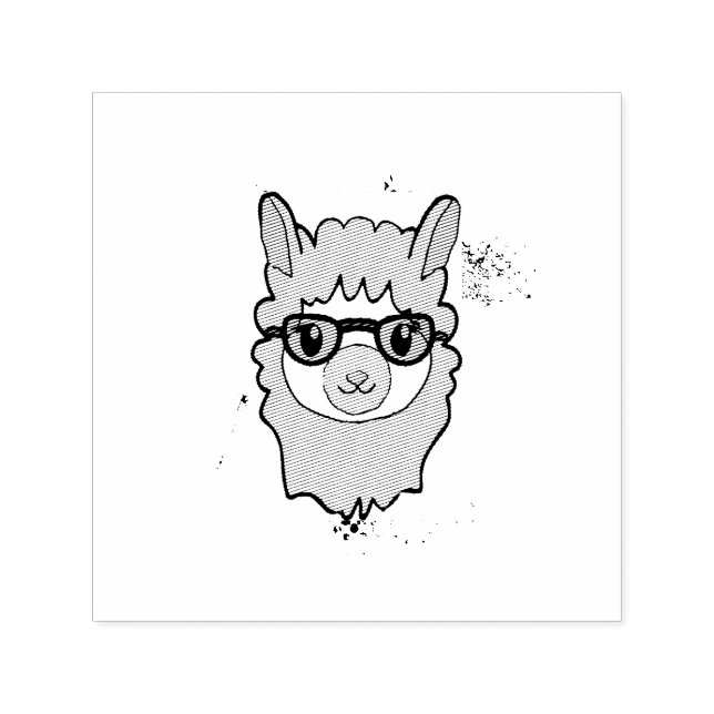 Cute Llama With Glasses Drawing Self-inking Stamp (Design)