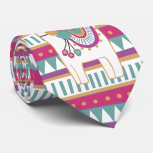 Cute llama with patterned background tie