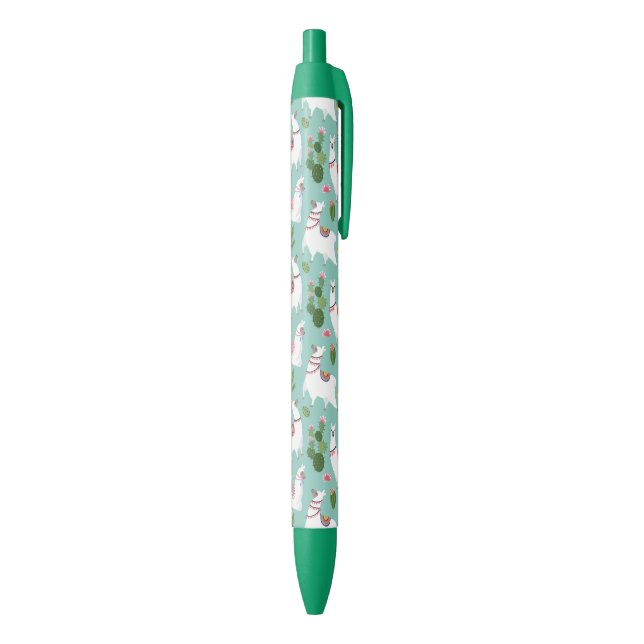 Cute Llamas On Teal Pattern Black Ink Pen (Bottom (Vertical))