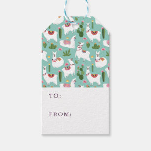 Cute Llamas On Teal Pattern Gift Tags