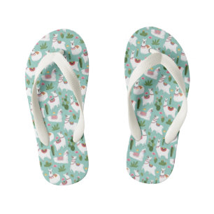Cute Llamas On Teal Pattern Kid's Jandals