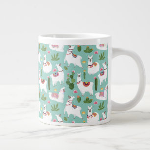 Cute Llamas On Teal Pattern Large Coffee Mug