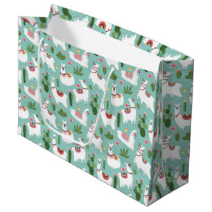 Cute Llamas On Teal Pattern Large Gift Bag