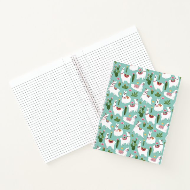 Cute Llamas On Teal Pattern Notebook (Inside)
