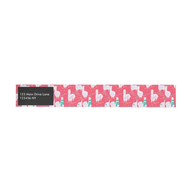 Cute llamas Peru illustration red background Wraparound Address Label (Individual)