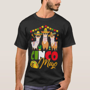 Cute Llamas Wearing Sombrero Cinco De Mayo Meican T-Shirt
