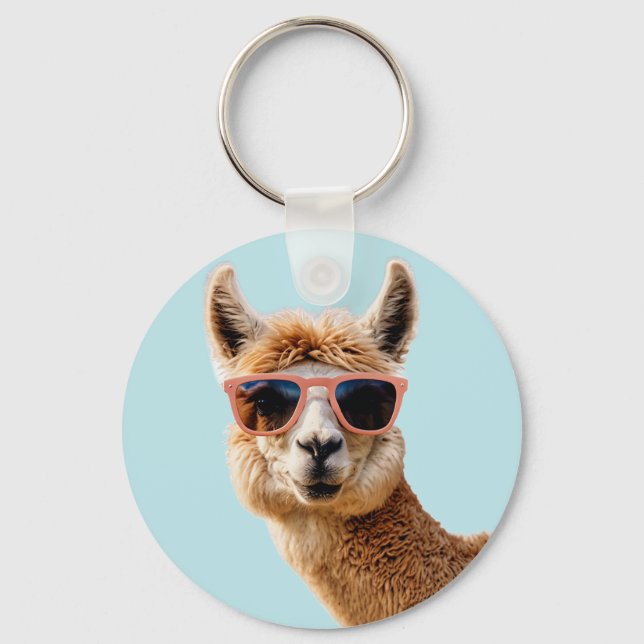 Cute Lllama With Sunglasses On Key Ring (Front)