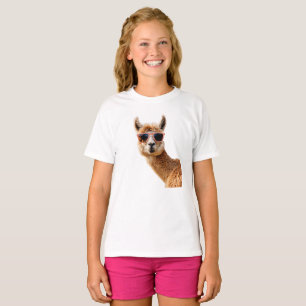 Cute Lllama With Sunglasses On T-Shirt