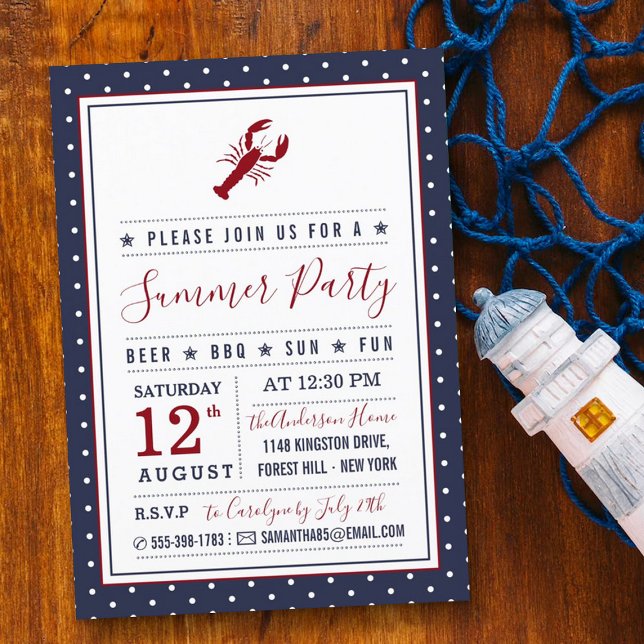 Cute Lobster Summer Party Invitation (Creator Uploaded)