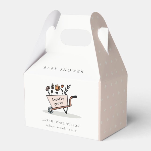 Cute Locally Grown Blush Floral Cart Baby Shower Favour Box (Front Side)