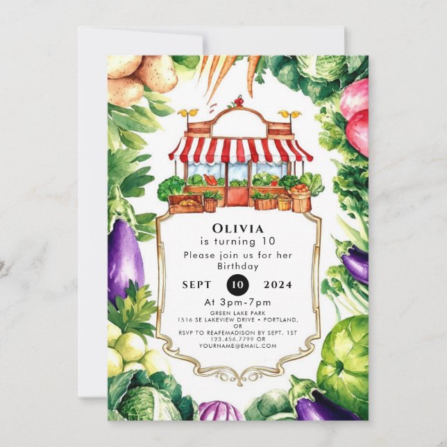Cute Locally Grown Farmers Market Birthday Invitation (Front)