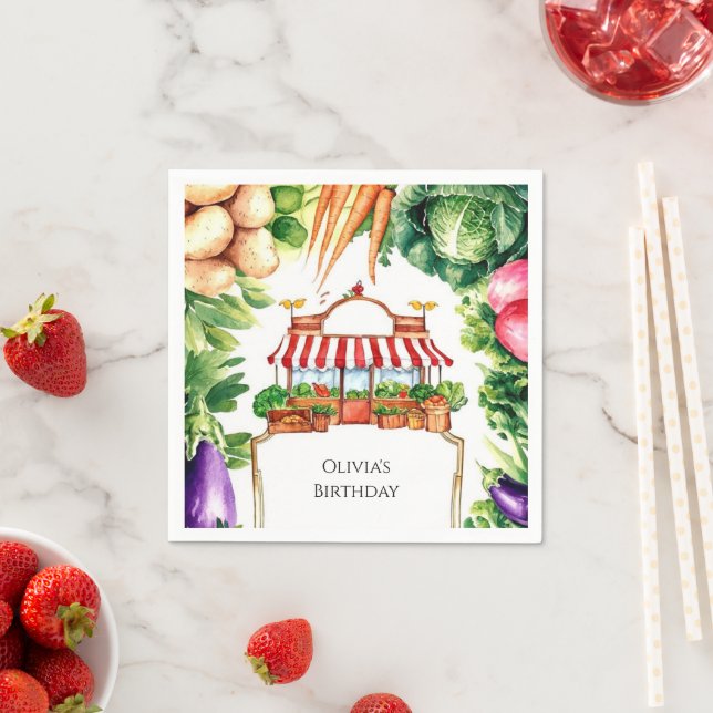 Cute Locally Grown Farmers Market Birthday Napkin (Insitu)