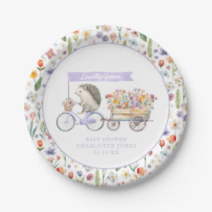 Cute Locally Grown Florals & Hedgehog Baby Shower Paper Plate
