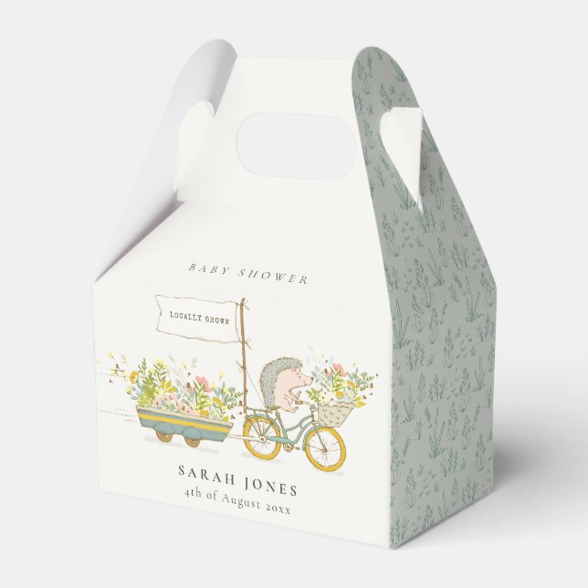 Cute Locally Grown Hedgehog Flora Bike Baby Shower Favour Box (Front Side)