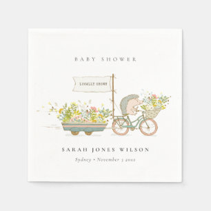 Cute Locally Grown Hedgehog Flora Bike Baby Shower Napkin