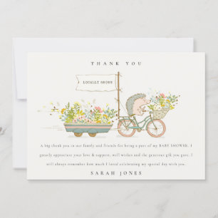 Cute Locally Grown Hedgehog Flora Bike Baby Shower Thank You Card
