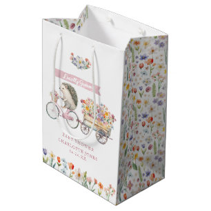 Cute Locally Grown Hedgehog Floral Baby Shower Medium Gift Bag