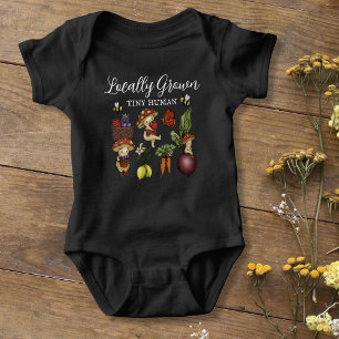Cute Locally Grown Little Human Mushroom and Veg Baby Bodysuit