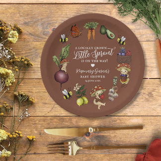 Cute Locally Grown Little Sprout Baby Shower Paper Plate