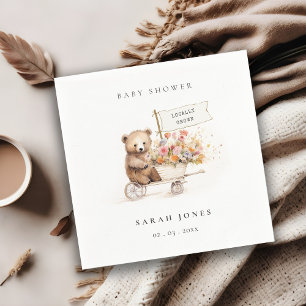 Cute Locally Grown Teddy Floral Cart Baby Shower Napkin