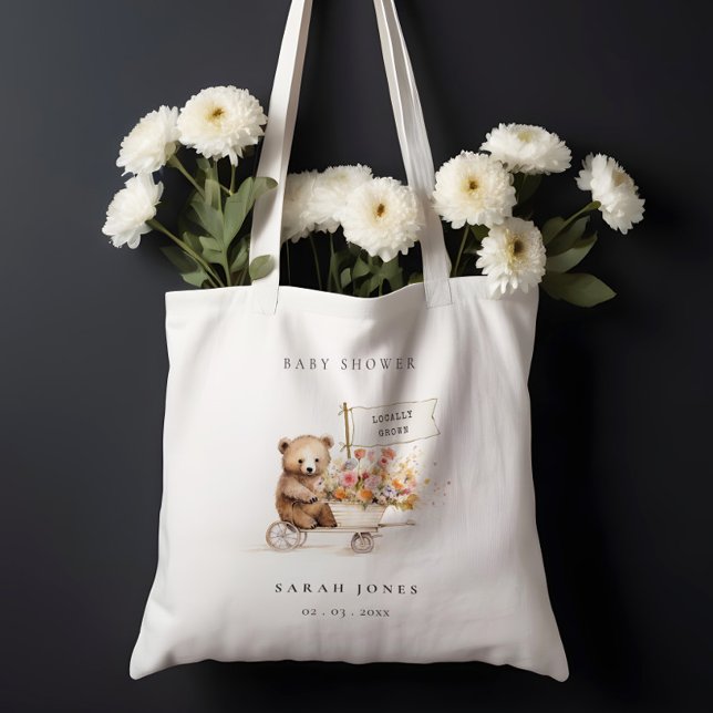 Cute Locally Grown Teddy Floral Cart Baby Shower Tote Bag (Creator Uploaded)