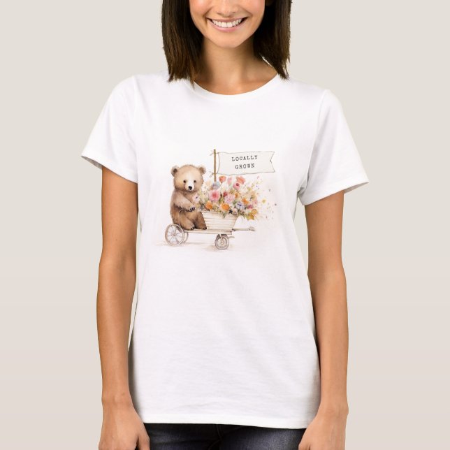 Cute Locally Grown Teddy Floral Cart For Mum to Be T-Shirt (Front)