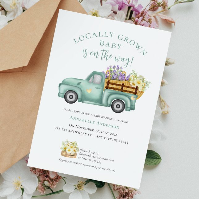 Cute Locally Grown watercolor Neutral Baby Shower Postcard (Creator Uploaded)