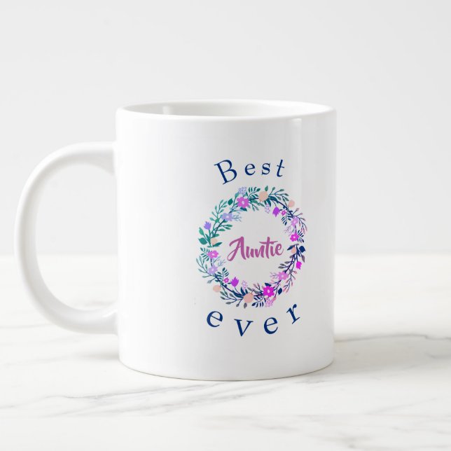 Cute logo Best Auntie Ever Word Art Large Coffee Mug (Left)