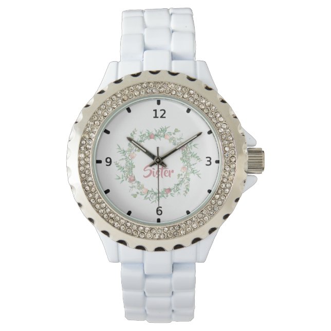 Cute logo Best Sister Ever Watercolor Floral Watch (Front)