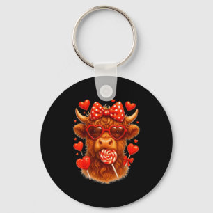 Cute Lollip Highland Cow Valentine's Day Red Heart Key Ring