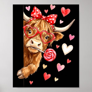 Cute Lollipop Highland Cow Valentines Day Heart Su Poster