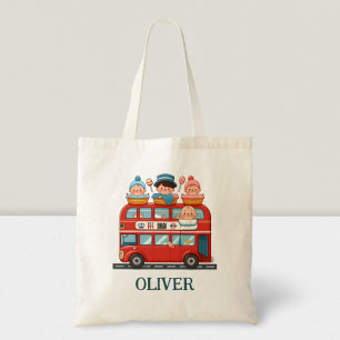 Cute London Double Deck Bus and Charming Babies Tote Bag
