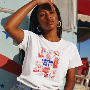 Cute London Girl Travel Doodle – London England T-Shirt