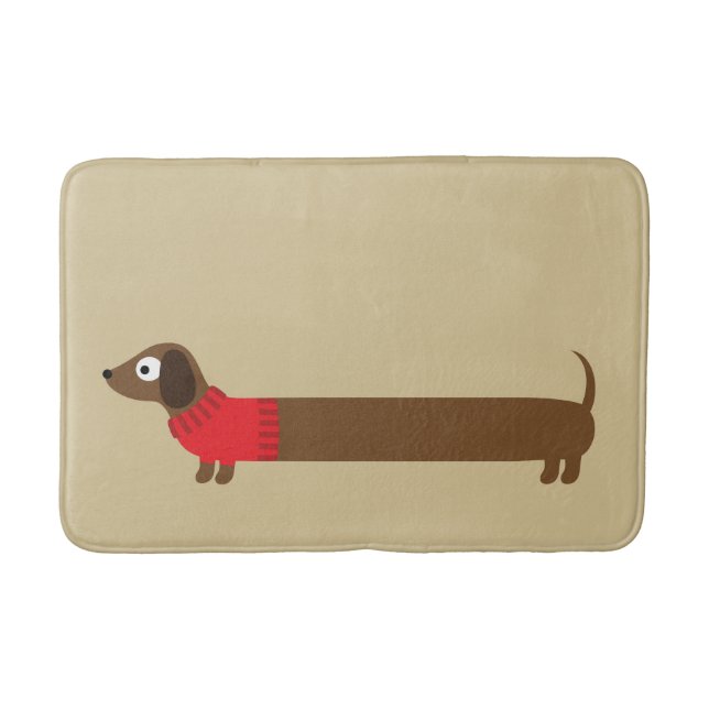 Cute Long Dachshund Illustration Bath Mat (Front)