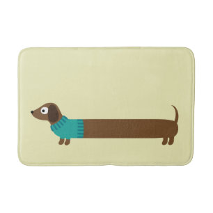 Cute Long Dachshund Illustration Bath Mat