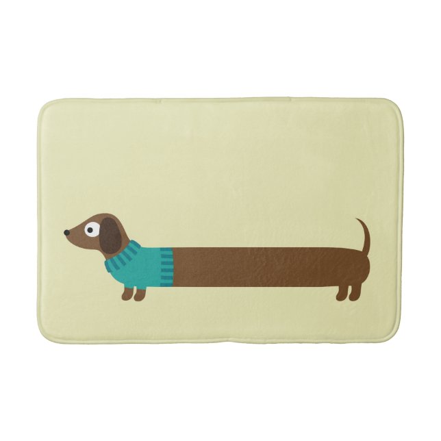 Cute Long Dachshund Illustration Bath Mat (Front)