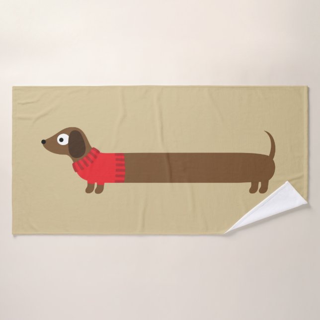 Cute Long Dachshund Illustration Bath Towel (Bath Towel)