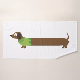 Cute Long Dachshund Illustration Bath Towel
