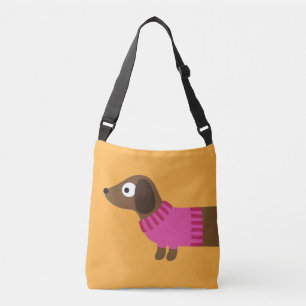 Cute Long Dachshund Illustration Crossbody Bag