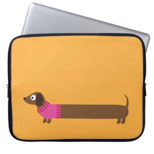 Cute Long Dachshund Illustration Laptop Sleeve