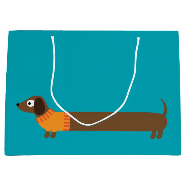 Cute Long Dachshund Illustration Large Gift Bag (Front)