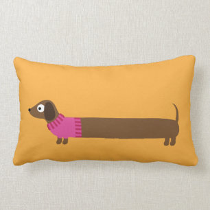 Cute Long Dachshund Illustration Lumbar Cushion