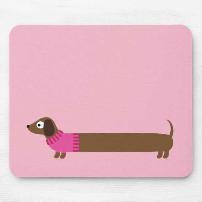 Cute Long Dachshund Illustration Mouse Pad (Front)