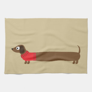 Cute Long Dachshund Illustration Tea Towel