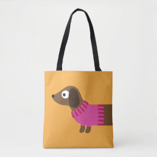 Cute Long Dachshund Illustration Tote Bag
