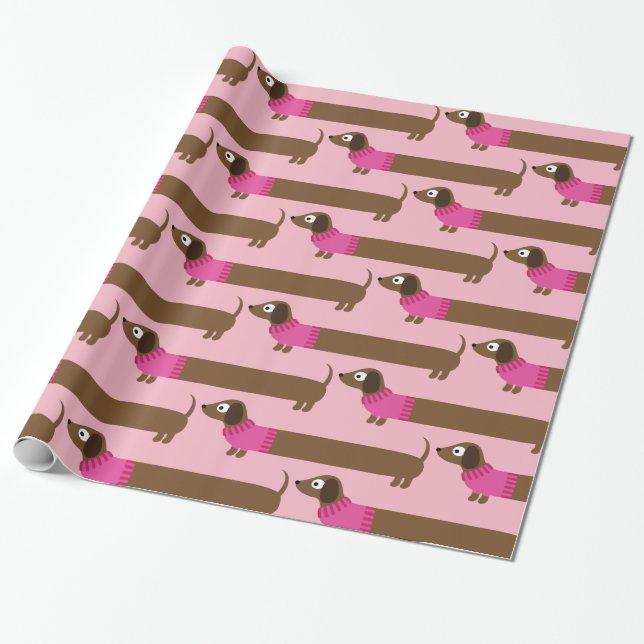 Cute Long Dachshund Illustration Wrapping Paper (Unrolled)