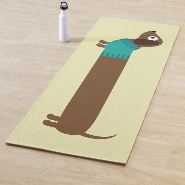 Cute Long Dachshund Illustration Yoga Mat (In Situ)