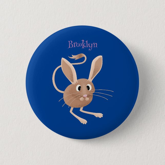 Cute long eared jerboa cartoon illustration 6 cm round badge (Front)