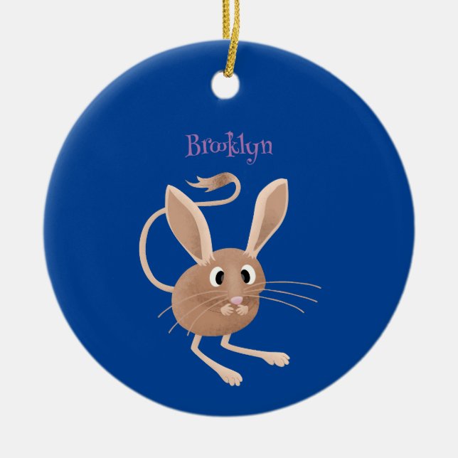 Cute long eared jerboa cartoon illustration ceramic tree decoration (Front)