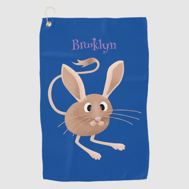 Cute long eared jerboa cartoon illustration golf towel (Front)